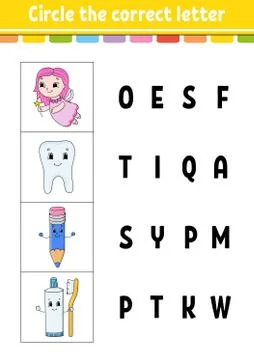 Circle the correct letter. Education developing worksheet. Learning game for  Stock Illustration