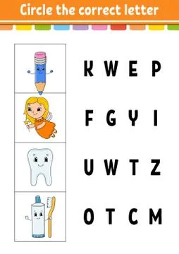 Circle the correct letter. Education developing worksheet. Learning game for  Stock Illustration