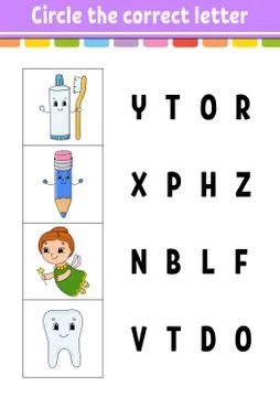 Circle the correct letter. Education developing worksheet. Learning game for  Stock Illustration
