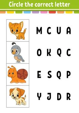 Circle the correct letter. Education developing worksheet. Learning game for  Stock Illustration