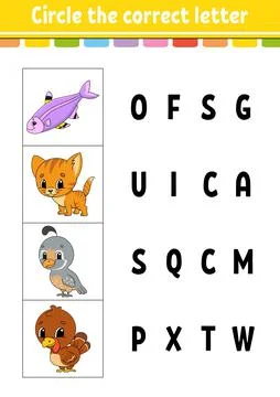 Circle the correct letter. Education developing worksheet. Learning game for  Stock Illustration