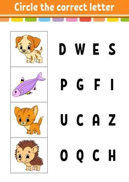 Circle the correct letter. Education developing worksheet. Learning game for  Stock Illustration