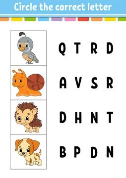 Circle the correct letter. Education developing worksheet. Learning game for  Stock Illustration