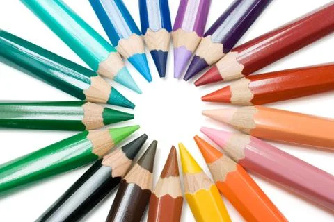 Circle of Crayons Isolated on a White Background 스톡 사진