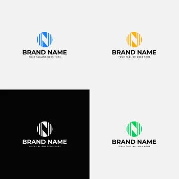Circle Creative Line Abstract modern N letter Logo Design vector template. N  Stock Illustration
