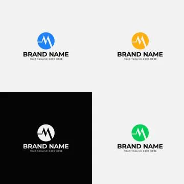 Circle Creative Modern Minimal Abstract Initial letter M logo design vector t Stock Illustration