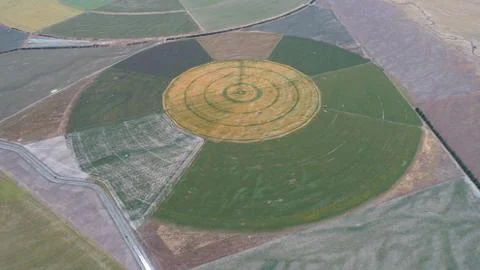Circle crop fields seen from above Stock Photos
