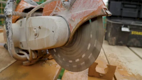 Circle Cut Off Saw Slows Down After Use Video stock 239682272