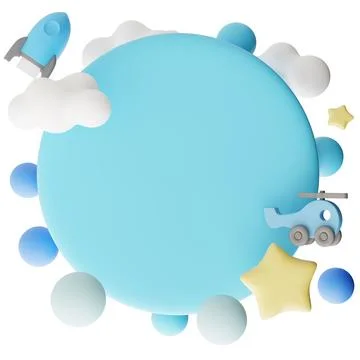 Circle design focuses on a boy theme with cut out shapes of a rocket, a helic Stock Illustration