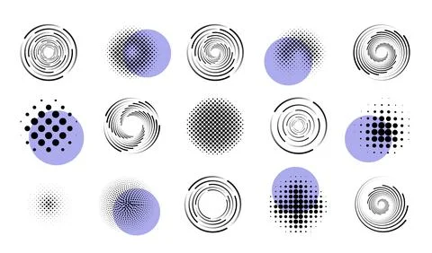 Circle design patterns, dot circular geometry backgrounds. Line and swirls Stock Illustration