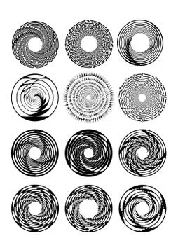 Circle design shape set in monochrome drawing, swirly abstract minimalist sha Stock Illustration