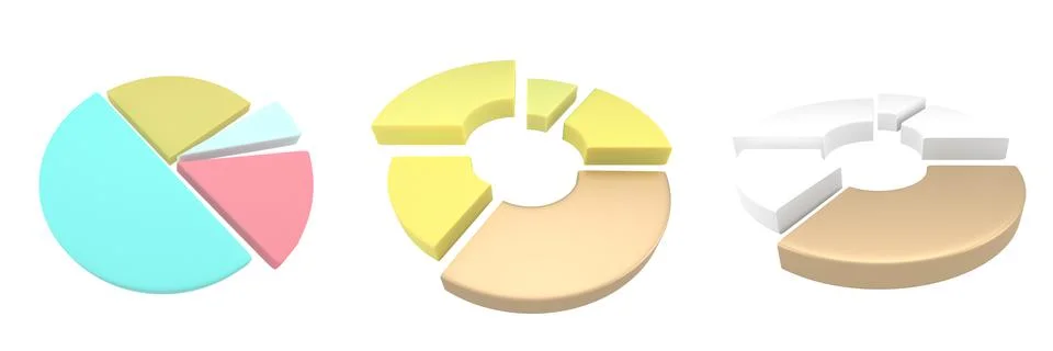 Circle diagram graph icon set. Simple 3d render illustration. Stock Illustration