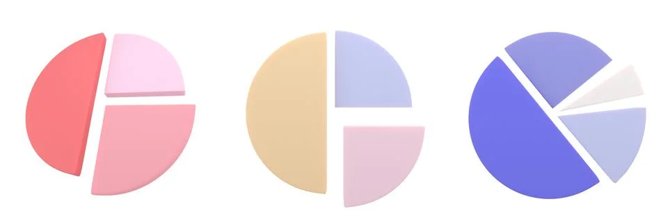 Circle diagram graph icon set. Simple 3d render illustration. Stock Illustration