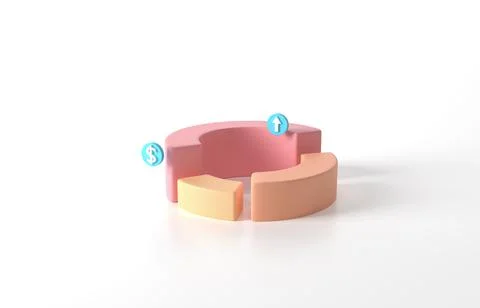 Circle diagram graph icon. Simple 3d render on pastel background. Business Ilustración de archivo