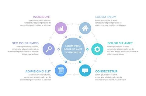 Circle Diagram - Six Elements Illustrazione stock