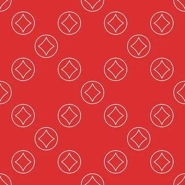 Circle with Diamonds Card Suit vector thin line seamless pattern Stock Illustration