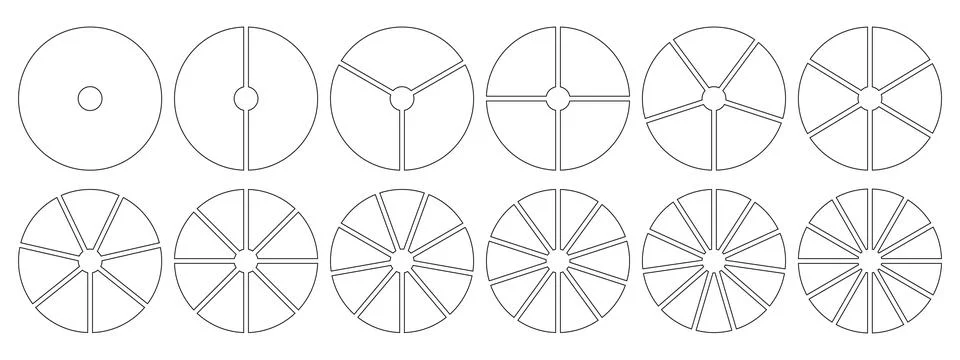 Circle divided on 1, 2, 3, 4, 5, 6, 7, 8, 9, 10, 11, 12 equal slices. Ilustración de archivo