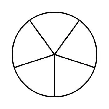 Circle divided in 5 segments. Pizza, pie round shape cut in five equal slices イラスト素材