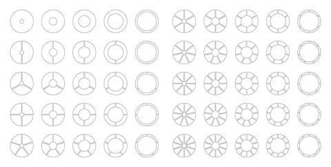 Circle division from 1 to 10 equal parts. Segmented diagrams. Coaching empty Stockillustratie