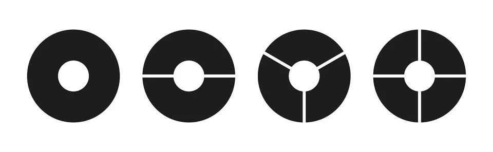 Circle division on 1, 2, 3, 4 equal parts. Ilustración de archivo