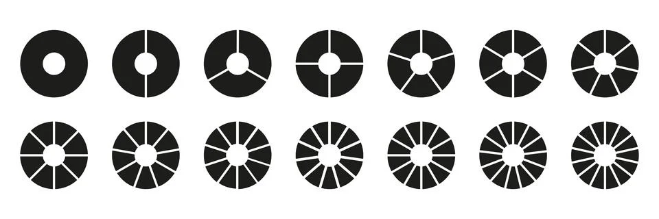 Circle division 1, 2, 3, 4, 5, 6, 7, 8, 9, 10, 11, 12, 13, 14 equal parts. Round Ilustración de archivo