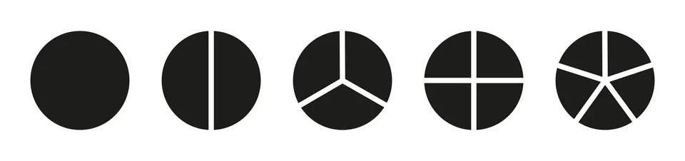 Circle division on 1, 2, 3, 4, 5 equal parts. Infographic minimalist set. Stock Illustration
