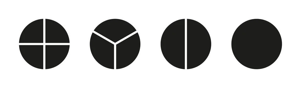 Circle division on 1, 2, 3, 4 equal parts. Wheel round divided diagrams イラスト素材
