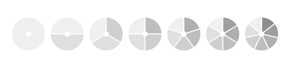 Circle division, 1, 2, 3, 4, 5, 6, 7 equal parts. Infographic set. Stockillustratie