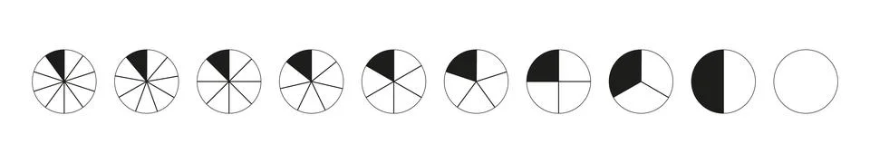 Circle division on 1, 2, 3, 4, 5, 6, 7, 8, 9, 10 equal parts. Wheel round Stock Illustration