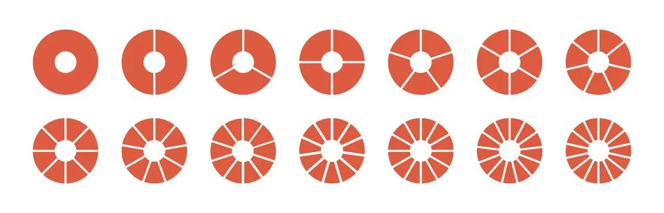 Circle division on 1, 2, 3, 4, 5, 6, 7, 8, 9, 10, 11, 12, 13, 14 equal parts イラスト素材