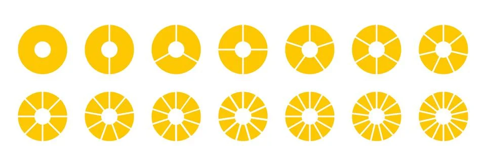 Circle division on 1, 2, 3, 4, 5, 6, 7, 8, 9, 10, 11, 12, 13, 14 equal parts Stockillustratie