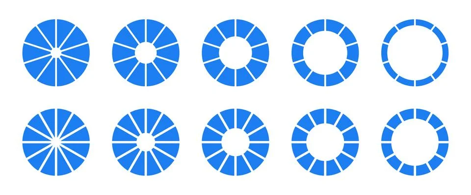Circle division on 10, 12 equal parts. Wheel round divided diagrams ten, twelve Stock Illustration