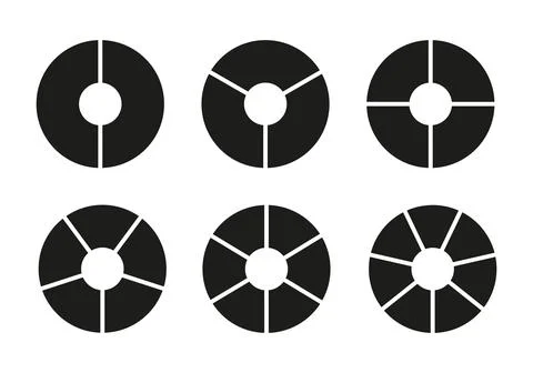 Circle division on 2, 3, 4, 5, 6, 7 equal parts. Ilustración de archivo