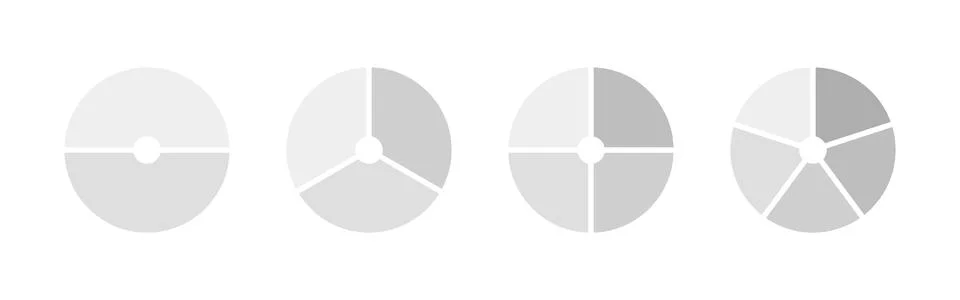 Circle division on 2, 3, 4, 5 equal parts. Stock Illustration