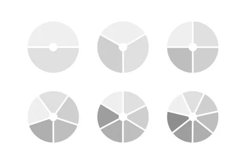 Circle division on 2, 3, 4, 5, 6, 7 equal parts. Round divided diagrams Stockillustratie