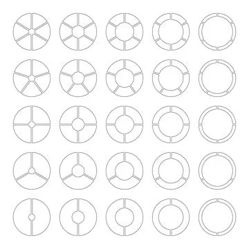 Circle division on 2, 3, 4, 5, 6 equal parts. Coaching blanks. Donut chart. 스톡 일러스트