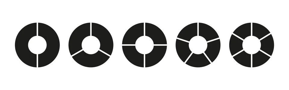 Circle division on 2, 3, 4, 5, 6 equal parts. Wheel round divided diagrams with Stock Illustration