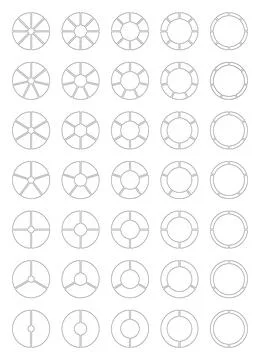 Circle division from 2 to 8 equal parts. Diagrams with segments. Coaching empty Stock Illustration
