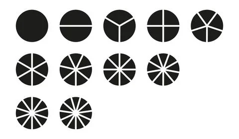 Circle division on equal parts from 1 to 11. Infographic minimalist set. Stockillustratie