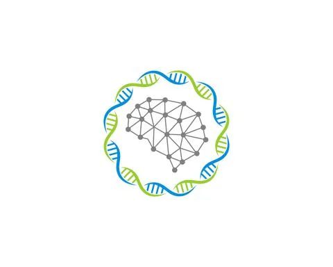 Circle DNA helix with brain connection in the middle Illustrazione stock