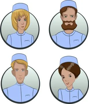 Circle doctors team icons set in flat style Stock Illustration