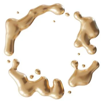 Circle with dynamic golden liquid splashes, isolated on white background Stock Illustration