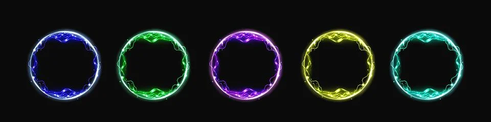 Circle electric energy lightning effect frame Stock Illustration