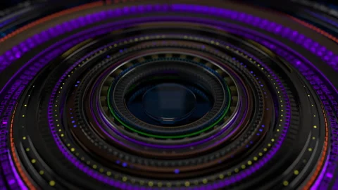 Circle elements 3D technology UI Sci Fi HUD pattern camera lens emitting Stock Footage 266988011