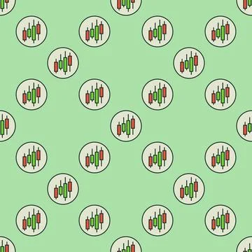 Circle with Financial Graph vector colored seamless pattern Stock Illustration