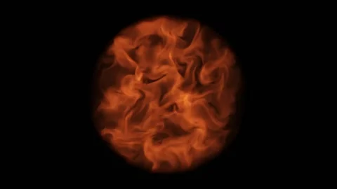 A circle of fire on a black background highlights golden smoke that swirls in Stock Footage 169264062