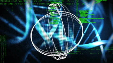 Circle forming wireframe globe at one-second mark and shifting helix for data Stock Footage 311883647