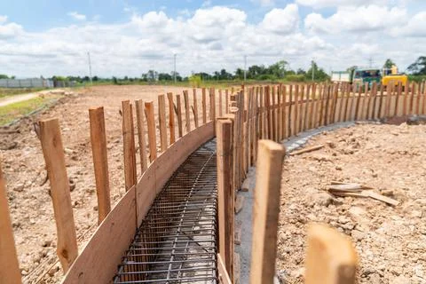 Circle formwork for pour concrete foundation water bin Stock Photos