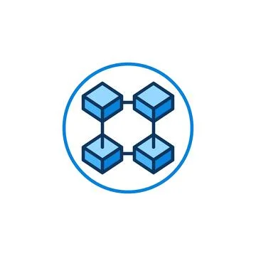 Circle with Four Connected Blocks icon. Blockchain vector blue round symbol イラスト素材