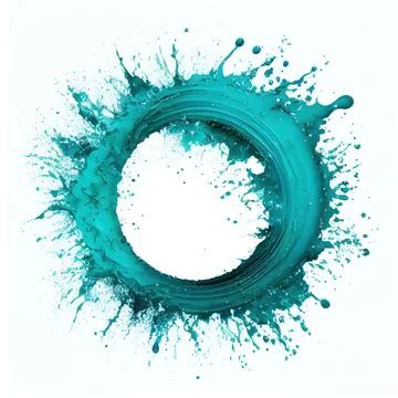 A circle frame with aquamarine paint splashes on white background. 스톡 일러스트